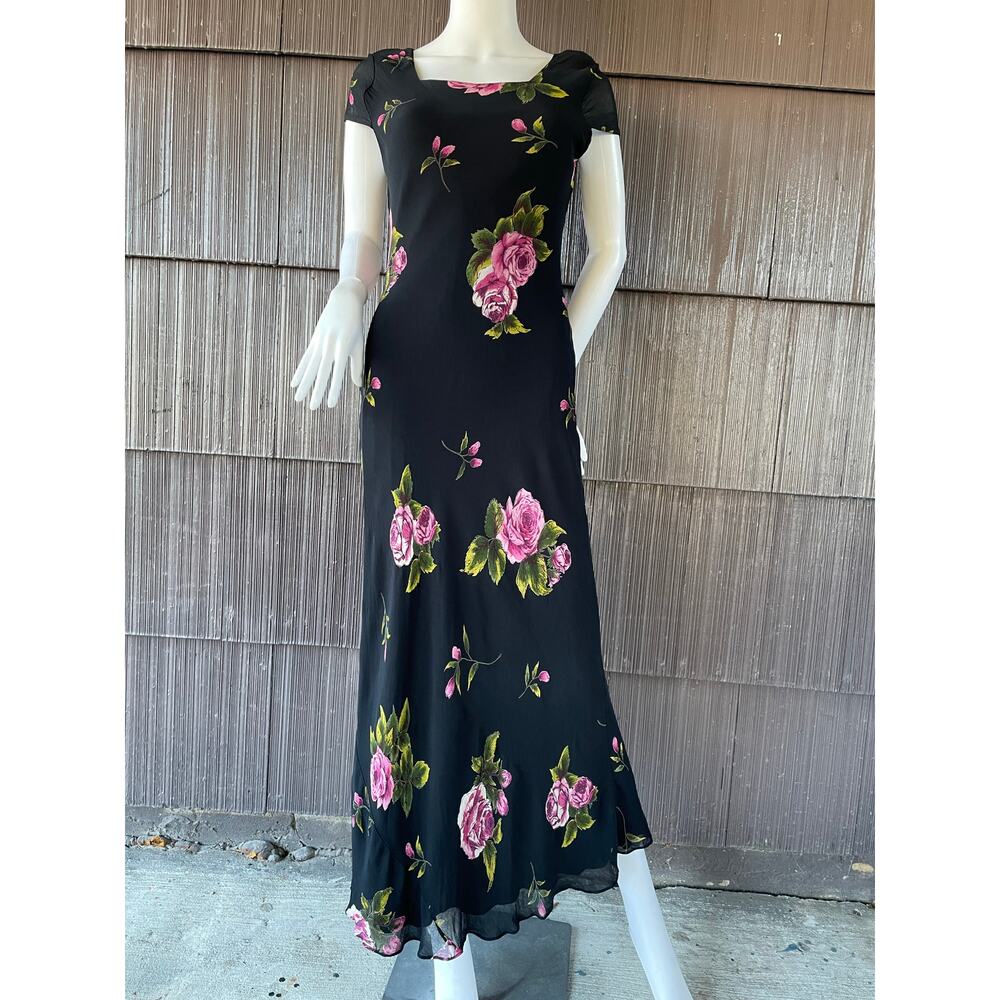 🔥Vintage 90s Dress Barn Rose Chiffon Fairy Whimsy Romantic Bias Cut Maxi Dress